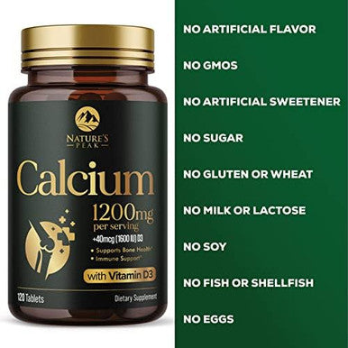 Calcium 1200 Mg With Vitamin D3, Calcium Supplement Vitamins, Bone, Teeth & Immune Health Support, Calcium Supplements With D For Women & Men, Nature'S Absorbable Calcium Carbonate - 240 Tablets