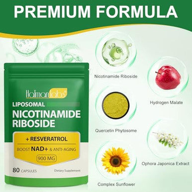 Nad+ Supplement With Nicotinamide Riboside-Liposomal Nicotinamide Riboside 900Mg,High Purity Resveratrol Nad Supplement For Anti-Aging,Energy,Focus-80 Capsules
