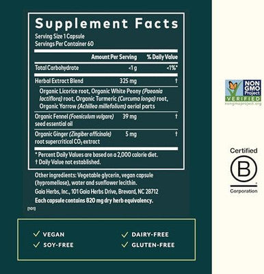 Gaia Herbs Cramp Relief Herbal Supplement For Hormone Balance & Period Cramp Relief Made With Organic Licorice Root White Peony Root Turmeric & More 60 Vegan Capsules (60 Servings)