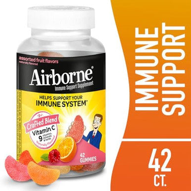 Airborne 750Mg Vitamin C Immune Support Supplement Gummies For Adults Assorted Fruit Flavor Gluten Crafted Blend With Powerful Antioxidants Vitamins A C & E 42 Gummies (2 Pack)