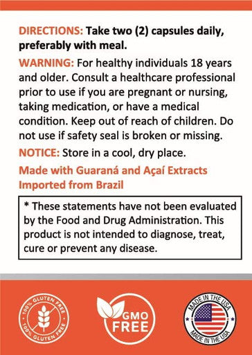 Dr. Baffs Guarana Acai 500mg Natural Herbal Brazilian Energizer Supplement 90 Vegetarian Capsules
