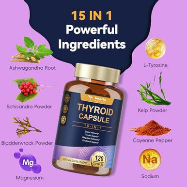 Totaria Thyroid Support For Women & Man Supplement Complex Capsules - Iodine Thyroid Supplement With L Tyrosine Bladderwrack Kelp Ashwagandha Selenium Supplements - Mood Enhancer Energy Blance Thyroid Level