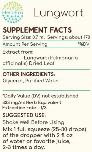 Lungwort B120 (2pcs) Alcohol-Free Herbal Extract Tincture, Super-Concentrated Lungwort (Pulmonaria officinalis) Dried Leaf (2x4 fl oz)