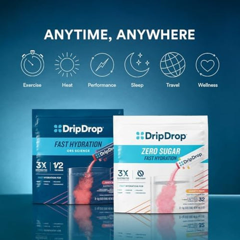 Dripdrop Hydration Packets Juicy Variety Pack Single Serve Electrolytes Powder Drink Mix Grape Fruit Punch Strawberry Lemonade Cherry Nongmo Gluten Vegan 32 Sticks