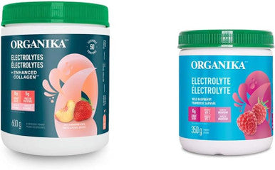 Organika Electrolytes + Enhanced Collagen - Strawberry Peach - Hydration + Protein 600 Gram & Electrolyte Drink Mix - Raspberry Flavour- Zero Sugar, Hydration- 350 Gram - 100 Servings
