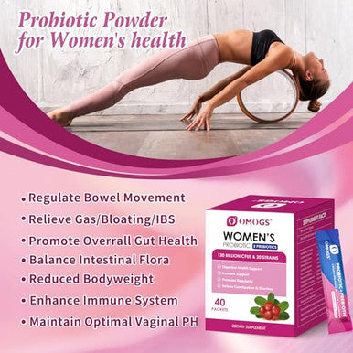 OMOGS Womens Probiotic 120 Billion CFUs 18 Strains with 3 Prebiotics and Cranberry Extract Help for Immune Booster Digestive Health Gut Health and Vaginal Health