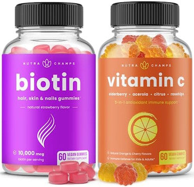 Nutrachamps Biotin Gummies And (2Pack) Vitamin C Gummies Bundle