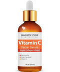 MAJESTIC PURE Vitamin C Serum for Face, Anti Aging Serum with Vegan Collagen, Vitamin E, Aloe Vera Gel & Green Tea Extract - Hydrating Facial Serum for Dark Spots, Fine Lines and Wrinkles, 1 fl oz