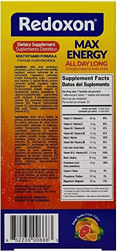 Redoxon Max Energy Helps Support Inmune System Citrus Flavor 20 Effervescent Tablets 2.82 Oz Box