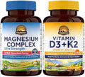 Vitalitown Ultra Magnesium and Vitamin D3 K2 Bundle (Pack of 2) 10 in 1 Magnesium Complex and 10000 IU D3 MK7 for Bone Muscle Heart Sleep Teeth and Immune 90 Mag Capsules and 90 D3 Softgels