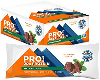 Probar Protein Bar Mint Chocolate & Peanut Butter Chocolate Gluten Nongmo Plantbased (12 Count Each)
