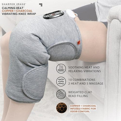 Calming Comfort Calming Heat Knee Wrap By Sharper Image Weighted Copper & Charcoal Heating Pad Auto Shut-Off Feature For Holidays Women & Men 2 Heat & 5 Vibrating Massage Settings 30.3 X 16.5