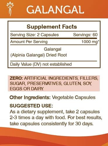 Secrets of the Tribe Galangal 120 Capsules, 1000 mg, Galangal (Alpinia Galangal) Dried Root (120 Capsules)