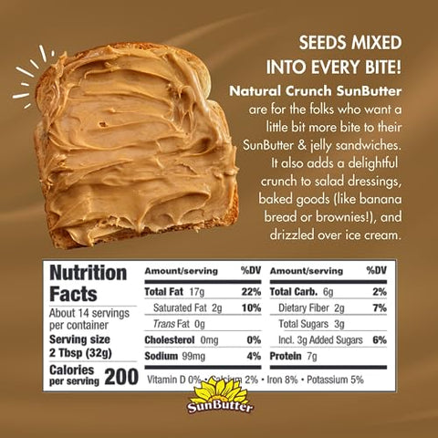 SunButter Crunch Sunflower Seed Butter 16 oz NutFree Spread with 7g PlantBased Protein Roasted Rich & Savory Flavor Smooth Texture Vegan Kosher & NonGMO