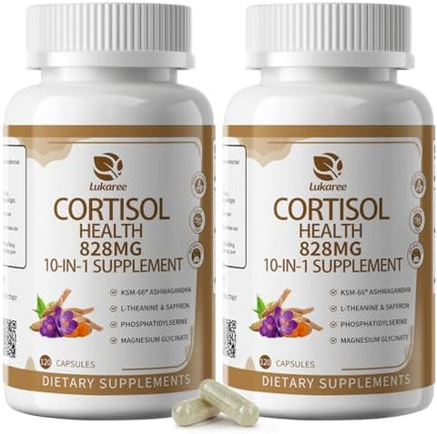 Lukaree 10In1 Cortisol Supplements W/ Ksm66 Ashwagandha 300Mg + Ltheanine 250Mg Magnesium Glycinate Saffron Phosphatidylserine Turmeric & Vitamin C D3 B6 B5 For Women Men 120 Capsules 60Day Supply