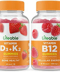 Lifeable Vitamin D3 + Vitamin K2 + Vitamin B12 Gummies Bundle Great Tasting Vitamin Supplement Gluten Gmo Chewable Gummy
