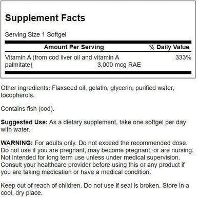Swanson Vitamin A 10000 IU (3000 mcg RAE) Natural Nourishment for Bone Skin Health Vision Support & Immune System Function - High Absorption Vitamin A 250 Softgels