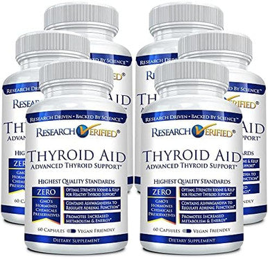Research VerifiedÃƒâ€šÃ‚Â® Thyroid Aid - Optimal Thyroid Function With Iodine Copper & Zinc - 260 Mcg Selenium - 100% Pure - Vegan Friendly - 60 Capsules - 1 Month Supply