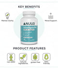 NUU3 Ashwagandha Organic KSM 66 Root Extract Supplement Stress Relief Calm Mood Mental Clarity Energized Focus & Restful Sleep Non GMO Gluten Free - 30 Capsules / 30 Day Supply