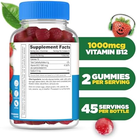 Lifeable Sugar Kids Vitamin B12 Gummies 1000 Mcg Great Tasting B12 Vitamins For Kids Energy Mood And Metabolism Support B 12 Vitamin Gummies For Boys And Girls 90 Gummies