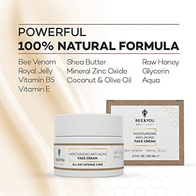 Bee And You Bee Venom Cream Hydrating Moisturizing Anti Aging Anti Wrinkle Face Cream Fine Lines And Wrinkles Skin Care Royal Jelly Propolis Extract Vitamin B5 E Shea Butter 1.7 Oz