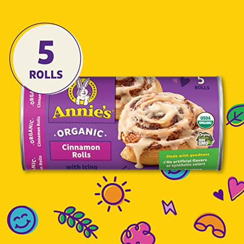 Annie's Organic Cinnamon Rolls with Icing, Refrigerated Dough, 5 Rolls, 17.5 oz