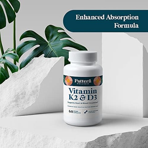 Pattern Wellness 2-Pack Multivitamin & Vitamin K2 & D3 Supplement - Energy & Wellness Support - Healthy Immune Function Support - 120 Vegan Capsules