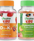 Lifeable Vitamin D3 + Vitamin K2 Kids + Turmeric Curcumin Kids Gummies Bundle Great Tasting Vitamin Supplement Gluten Gmo Chewable Gummy