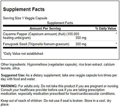 Swanson Full Spectrum Cayenne & Fenugreek 60 Veg Capsules (4 Pack)