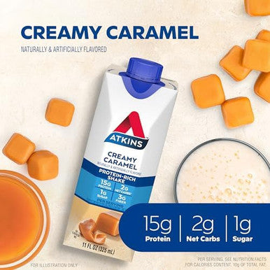 Atkins Energy Shake Creamy Caramel With B Vitamins And Protein Ketofriendly And Gluten 4 Count(Pack Of 3) Bundle With Atkins Chai Tea Latte Protein Shake 15G Protein Low Glycemic