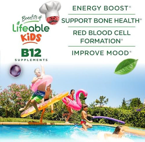 Lifeable Sugar Kids Vitamin B12 Gummies 1000 Mcg Great Tasting B12 Vitamins For Kids Energy Mood And Metabolism Support B 12 Vitamin Gummies For Boys And Girls 90 Gummies