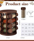 Yungyan Acacia Wood Brown Rotating Spice Rack Seasoning Organizer with 16 Empty Jars, Spice Containers Set with Labels and Funnel, Revolving Seasoning Rack for Kitchen Accessories