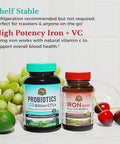 Vitalitown Probiotic + Iron Supplement Bundle Probiotics 120 Billion (Item 1) & 65Mg Iron Suplement (Item 2) Gut, Bone, Muscle, Blood Building, Energy Vegan 30 Capsules & 60 Tablets
