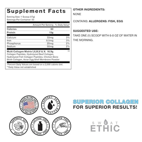 Sweat Ethic Multi Source Collagen Unflavored Collagen Peptides Powder Hydrolyzed Collagen Protein With 5 Types From Natural Sources 60 Calories Gluten Free Non Gmo 50 Servings