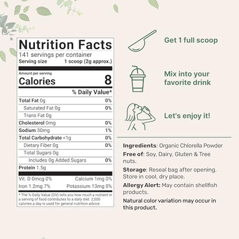 Micro Ingredients Organic Chlorella Powder 10 Ounce Broken Cell Wall Rich In Vegan Proteins & Vitamins Raw Bulk Premium Chlorella Supplement Vegan Friendly Non-Irradiation