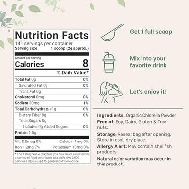 Micro Ingredients Organic Chlorella Powder 10 Ounce Broken Cell Wall Rich In Vegan Proteins & Vitamins Raw Bulk Premium Chlorella Supplement Vegan Friendly Non-Irradiation