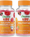 Lifeable Calcium Magnesium & Zinc Kids + Multivitamin Kids Gummies Bundle Great Tasting Vitamin Supplement Gluten Gmo Chewable Gummy