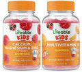 Lifeable Calcium Magnesium & Zinc Kids + Multivitamin Kids Gummies Bundle Great Tasting Vitamin Supplement Gluten Gmo Chewable Gummy