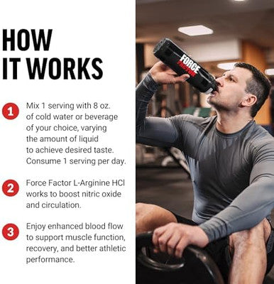 Force Factor L Arginine Hcl Larginine Supplement To Boost Nitric Oxide For Better Circulation Blood Flow And Muscle Pumps L Arginine Powder 6000Mg Unflavored 30 Servings