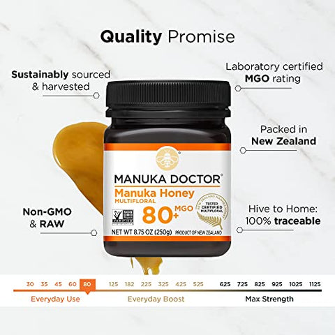 Manuka Doctor - MGO 80+ Manuka Honey Multifloral, 100% Pure New Zealand Honey. Certified. Guaranteed. Raw. Non-GMO (8.75oz)