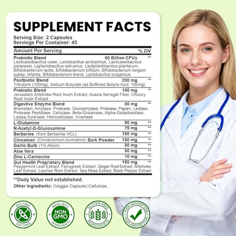Sept Yan Gut Health Supplement With Prebiotics Postbiotics & Probiotics For Digestive Health For Women & Men 80 Billion Cfu Probiotics For Gut And Digestion Immune Support 90 Capsules
