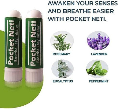 Basic Vigor Pocket Neti Breathe Easy Himalayan Salt Aromatherapy Sinus Inhaler (2Pk) & Stress Release Inhalers Bundle (2Pk). Made In The Usa.