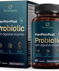 Sunergetic Premium 4In1 Probiotic Prebiotic Postbiotic & Digestive Enzymes For Men & Women " Supports Gut Digestion & Immunity "Complete Gut Health With Pre Post Probiotics & Digestive Enzymes"60 Capsules