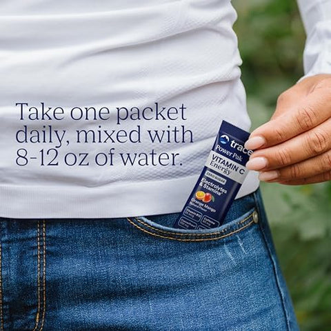 Trace Minerals Power Pak Vitamin C Energy Drink Mix Orange Mango Electrolyte Powder with Vitamin C and B Vitamins 30 Stick Packs (30 Servings)