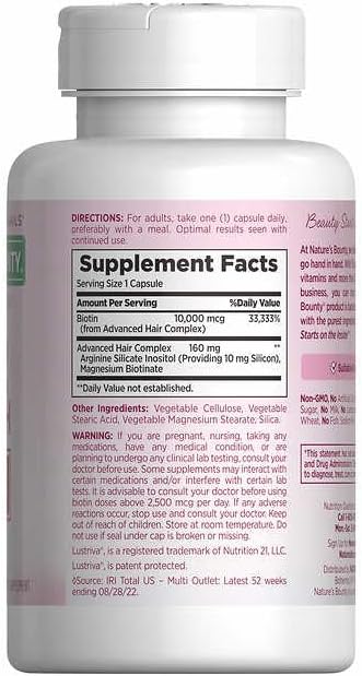 NatureS Bounty Hair Growth Supplement 1 Per Day Clinically Shown To Support Thicker Fuller Hair With Biotin Silicon and Arginine 90 Capsules