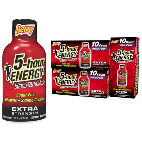 5Hour Energy Extra Strength Energy Shot Peach Mango Flavor Zero Calories & Sugar 230 Mg Caffeinated Shot Amino Acids & B Vitamins Dietary Supplements 1.93 Oz. 30 Count