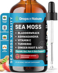Drops Of Nature Ashwagandha & Turmeric Liquid Drops - Vitamin C Sea Moss Apple Cider Vinegar Bladderwrack - Vegan Liquid Drops For Comprehensive Wellness Support & Vital Immunity (Strawberry Ginger Lemonade 60Ml)