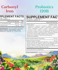 Vitalitown Probiotic + Iron Supplement Bundle Probiotics 120 Billion (Item 1) & 65Mg Iron Suplement (Item 2) Gut, Bone, Muscle, Blood Building, Energy Vegan 30 Capsules & 60 Tablets