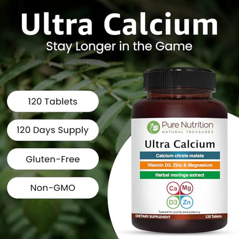 Pure Nutrition Vitamin D3 K2 Ultra Calcium Plant-Based D3 From Lichen 120 Tablets Each