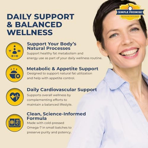 Simple Promise Ultra Omega Burn - Omega-7 Supplement With Pure Palmitoleic Acid - Fish Oil For Metabolism Weight Support & Cardiovascular Health - Healthy Heart Support For Men & Women 30 Softgels